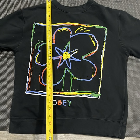Obey sweater pullover sweatshirt women’s small over sized black crayon flower - Picture 5 of 9